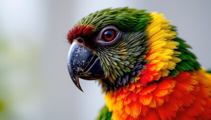Obraz premium The image features a close up of a vibrantly colored parrot with striking plumage