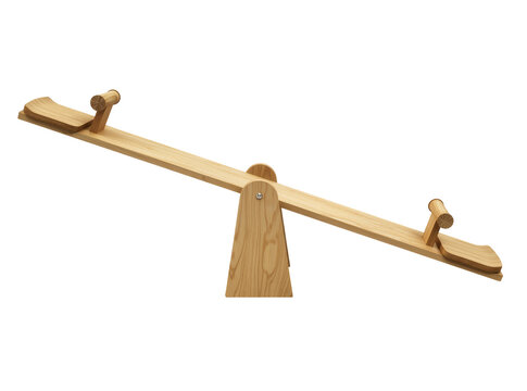 Classic wooden seesaw playground equipment, perfectly balanced and isolated on transparent background, ideal for children s outdoor fun PNG
