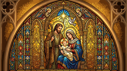 Holy Family Stained Glass Window. © rfdsgns