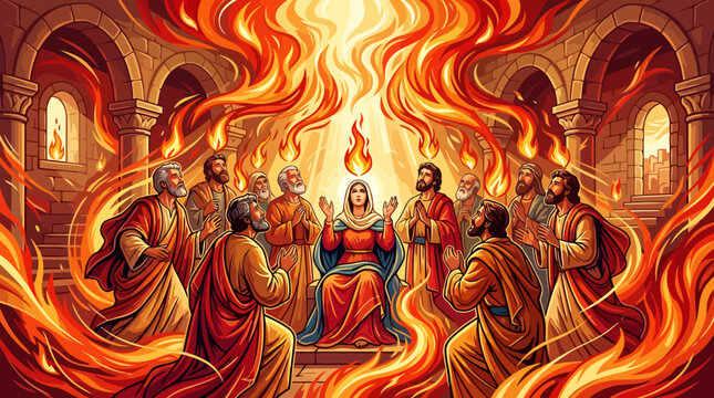Pentecost Event Depicting Holy Spirit Descent Upon Disciples.