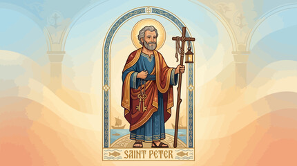 Fototapeta premium Saint Peter Apostle Christian Religious Figure Icon Illustration.