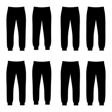 Set of black sweatpants silhouettes in various poses