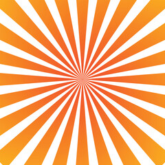Fototapeta premium Orange sunburst rays background on white in flat design for modern graphic use.