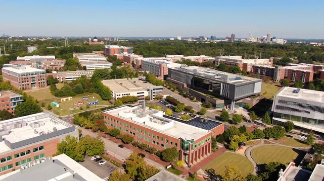 Aerial View of NC State Centennial Campus and Raleigh Skyline