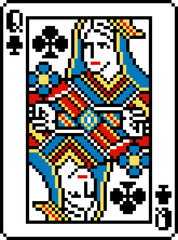 Naklejka premium A pixel art playing cards deck design, queen of clubs. An original design, each card 55 squares wide by 74 tall.