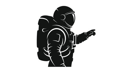 Silhouette of an astronaut in a spacesuit pointing forward with a gloved hand © Saidul_Studio1984