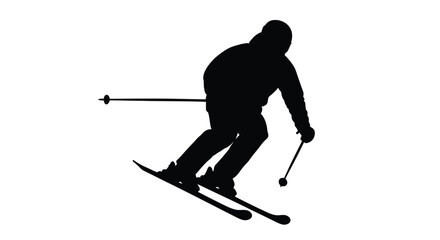 Fototapeta premium Silhouette of a skier in action dynamically descending a snowy slope