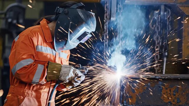 Person welding metal with sparks