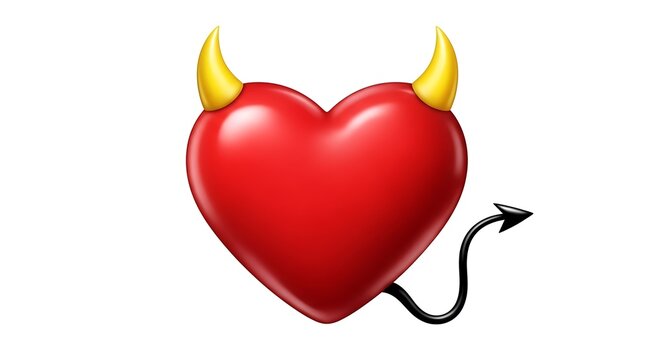Red heart with yellow devil horns and black tail
