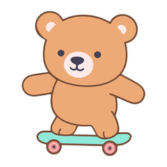 Fototapeta premium A cute cartoon bear riding a skateboard in a playful and carefree manner