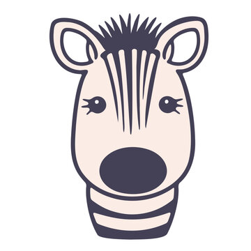 A cute cartoon zebra head with a minimalist design and flat colors