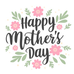 A colorful Happy Mother's Day illustration with flowers and leaves © tinybrushcreations