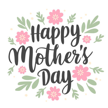 A colorful Happy Mother's Day illustration with flowers and leaves
