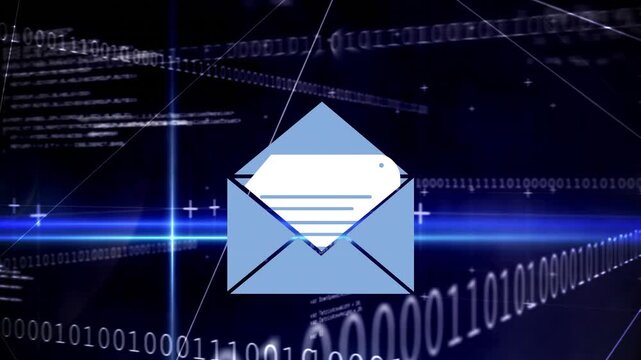 Animation of mail over connections on black background