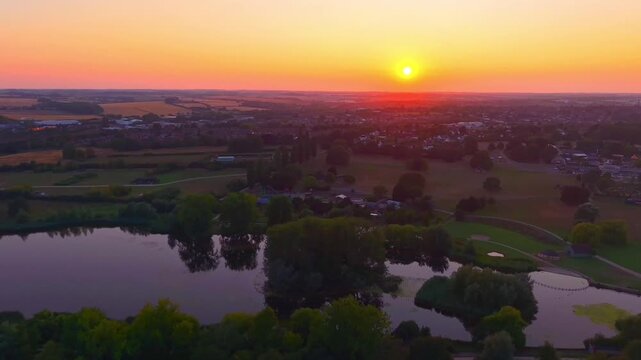 Aerial view of Wicksteed park in Kettering Northamptonshire during sunset