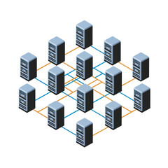 Fototapeta premium Network of Computer Servers Interconnected System.