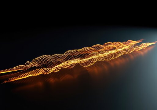 Abstract visualization of energy waves propagating across a smooth, dark surface, illustrating vibrational frequency and sympathetic impact, abstract, physics, concept