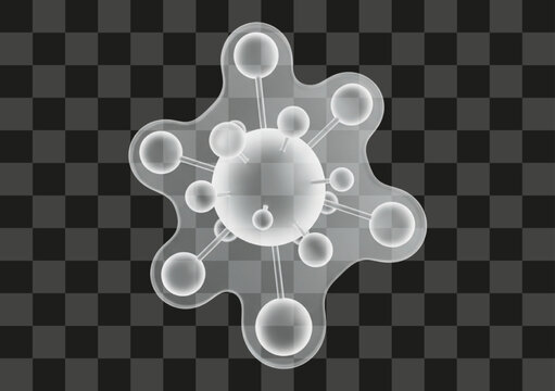 Three dimensional render of an abstract translucent molecular form with an amoebic outer shell