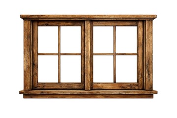 Obraz premium Rustic Wooden Window Frame with Weathered Texture on White Background