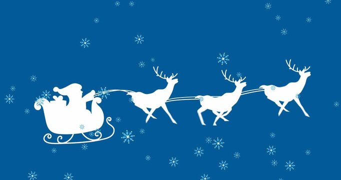 A digitally generated animation of snowflakes falling against a black background
