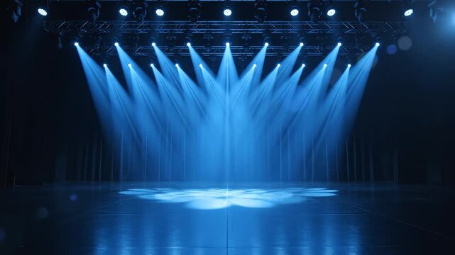 Empty stage with blue spotlights