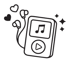Music player earphone heart note play button simple black white digital cute © Pakpong