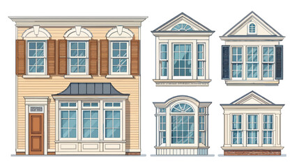 Obraz premium Residential window designs and architectural elements for building facades with various styles