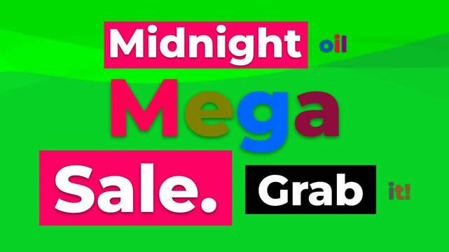 A vibrant Midnight Mega Sale Motion Graphic animation set against a dynamic green background.