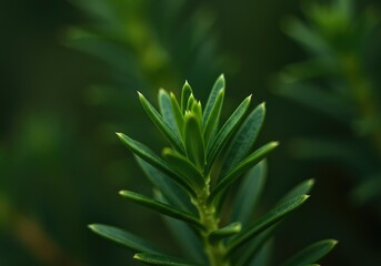Fototapeta premium Close-up view of vibrant green foliage in sharp focus against a beautifully blurred background emphasizing photographic depth and bokeh, natural light, effect, bokeh