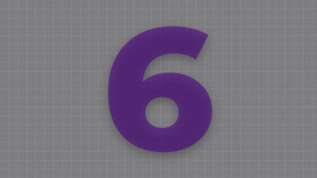 Bold purple digits in an animated colorful countdown timer from 10 to 1 over a grey grid