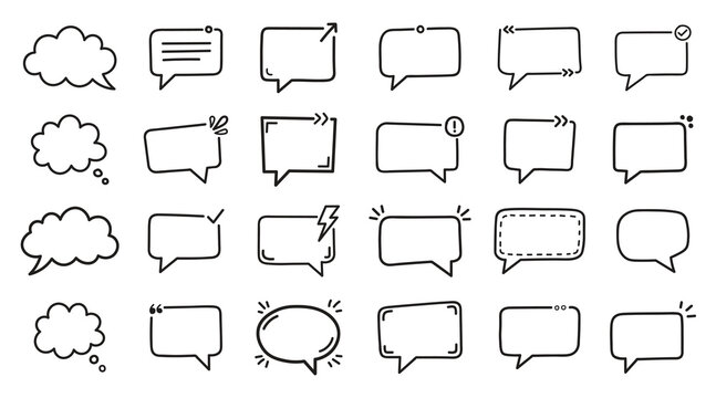 Collection of hand drawn speech bubbles and text boxes