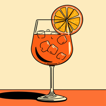 Stylized Aperol Spritz Glass Contour Illustration