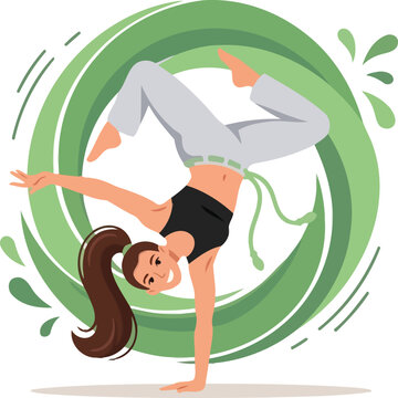 Capoeira Female Acrobat Handstand Pose, Brazilian Martial Arts Dance Vector Illustration