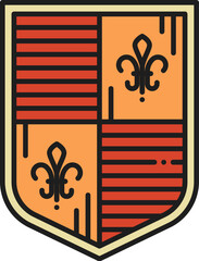 Heraldry shield with royal lilly color line icon or sign. Royal heraldry outline sign, vintage medieval symbol. Ancient crest icon