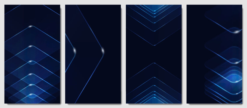 Luxury digital technology backgrounds set. Abstract blue lines. Financial growth, business success concept. Futuristic arrow pattern for modern corporate presentations, mobile apps. Hi-tech prosperity