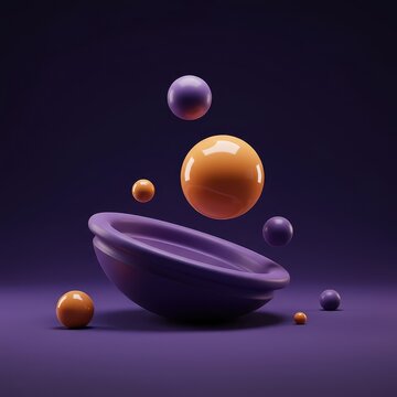 Impossible abstract world featuring smooth geometric objects floating mysteriously above a shifting plane in a deep, vibrant color palette, ethereal, atmosphere, mystery