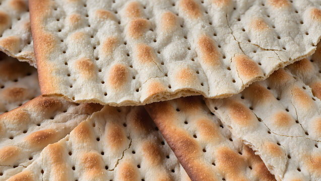 Close Up of Traditional Crisp Matzo Crackers with Toasted Texture and Copy Space