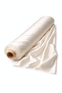 Raw White Silk Fabric Roll Isolated on White Background