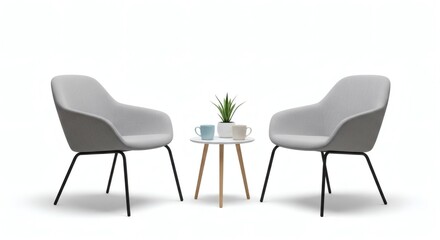 Fototapeta premium A cozy meeting space featuring two armchairs and a small table, a symbol of communication, relaxation, and connection.