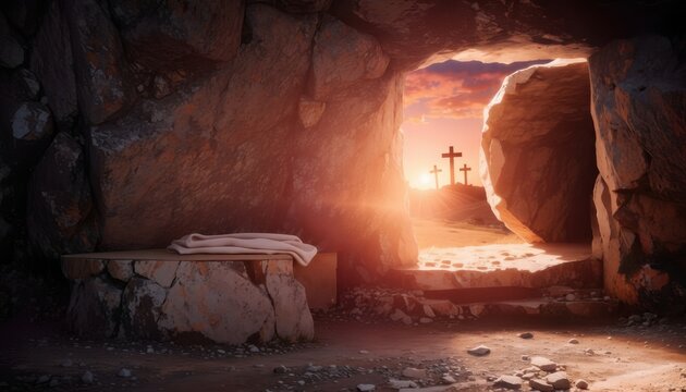 Mysterious figure emerging from a dark, illuminated cave entrance with a glowing light.