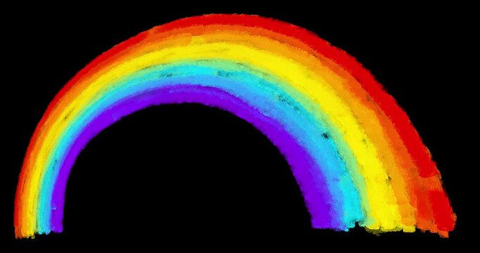 Rainbow perspective drawing animated element on black background. Hand drawn in out cute texture animation. Crazy doodle cartoon style frame by frame classic old style animation.
