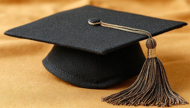 A white banner that includes a graduation cap, yellow background, presented as a greeting card or announcement mock-up