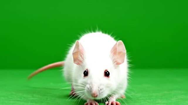 White rat on green background, ideal for pet care or rodentrelated themes in design, advertising, blogs, and social media posts.