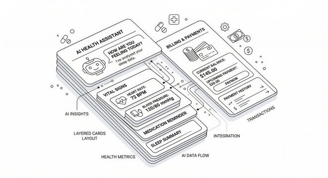 A detailed technical diagram of a mobile AI health assistant application
