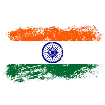 Grunge India Flag Brush Stroke Illustration with Ashoka Chakra Isolated