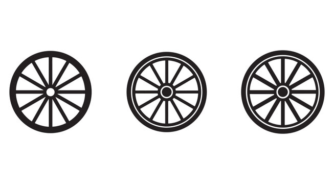Set of wheel icons in different styles for design and illustration purposes  simple black and white cartwheel designs