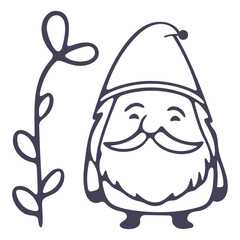 Fototapeta premium A minimalist vector illustration of a smiling gnome standing next to a plant