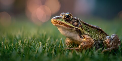 Obraz premium A frog is sitting in the grass .