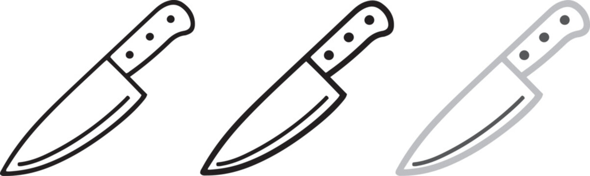 kitchen chef knife line icon set, minimal cooking tool symbols