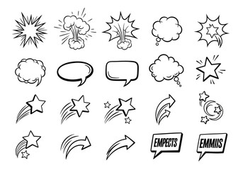Obraz premium Collection of comic book style speech bubbles and explosion effects